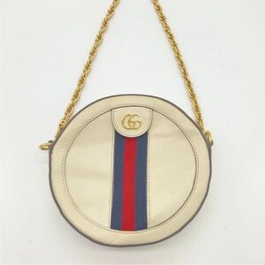 Gucci Cream Round Crossbody Bag with Gold Chain